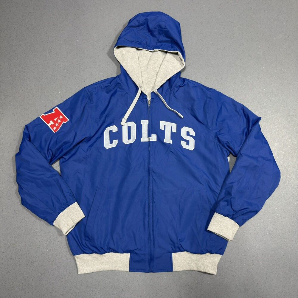 Indianapolis Colts NFL Reversible Jacket Mens XL Blue Windbreaker Fleece Hoodie